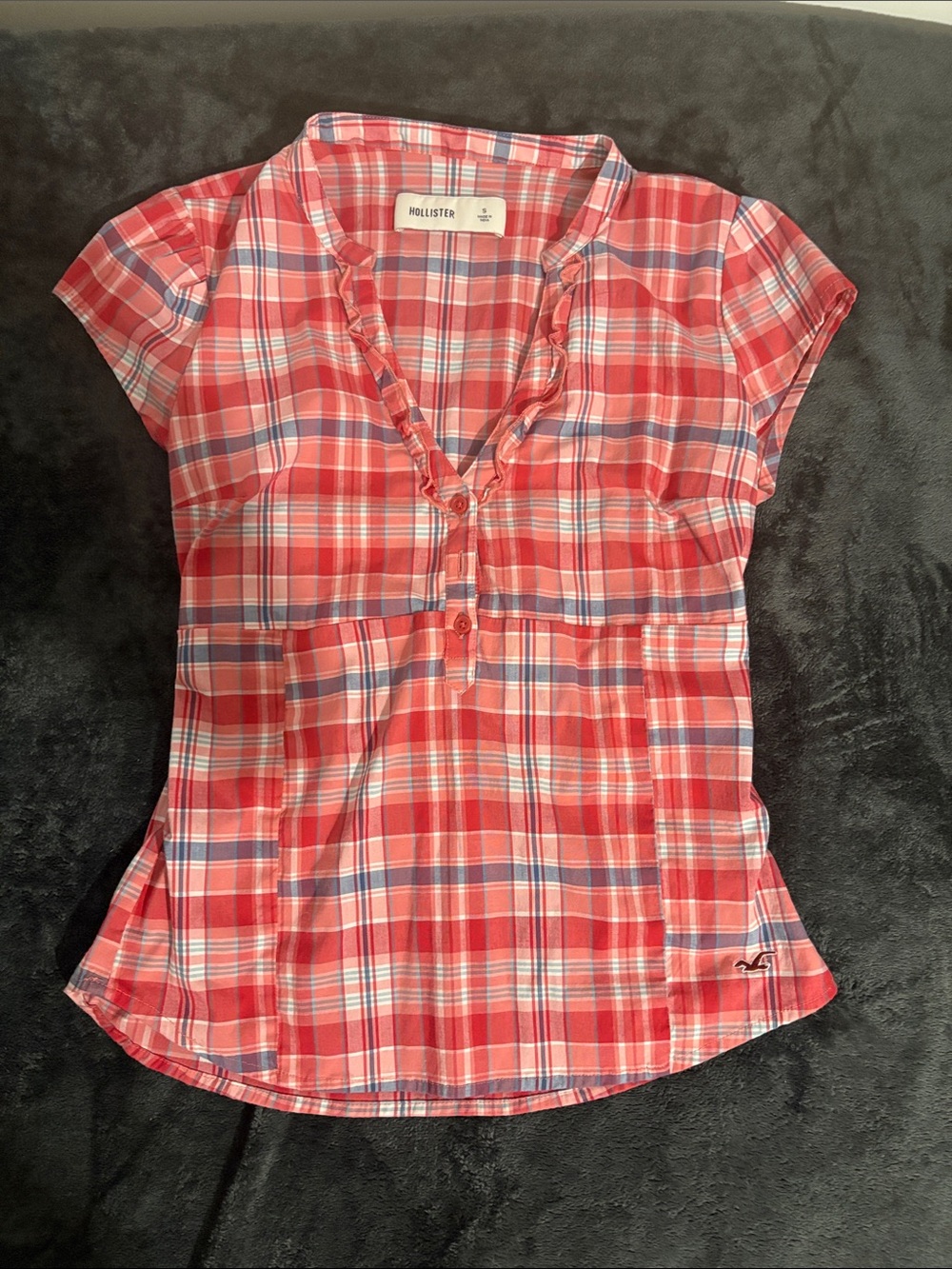 Hollister plaid short sleeve tie back